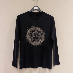 Versace rhinestone-embellished Medusa Long Sleeve T-shirt Sz M